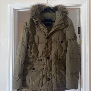 TOMMY HILFIGAR- Down Parka Long Snorkel Jacket Fur Trim Insulated Quilted